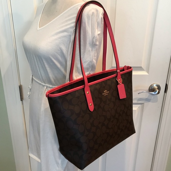 Coach signature city zip strawberry tote brown - Picture 4 of 8